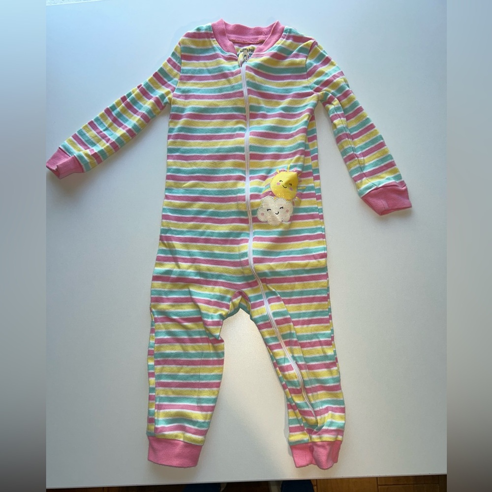 Pink and Green Striped Footies with Solid Cuffs